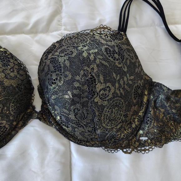 Victoria's Secret Very Sexy Push-up Pigeonnant Bra Black And Gold 38D - Picture 4 of 13